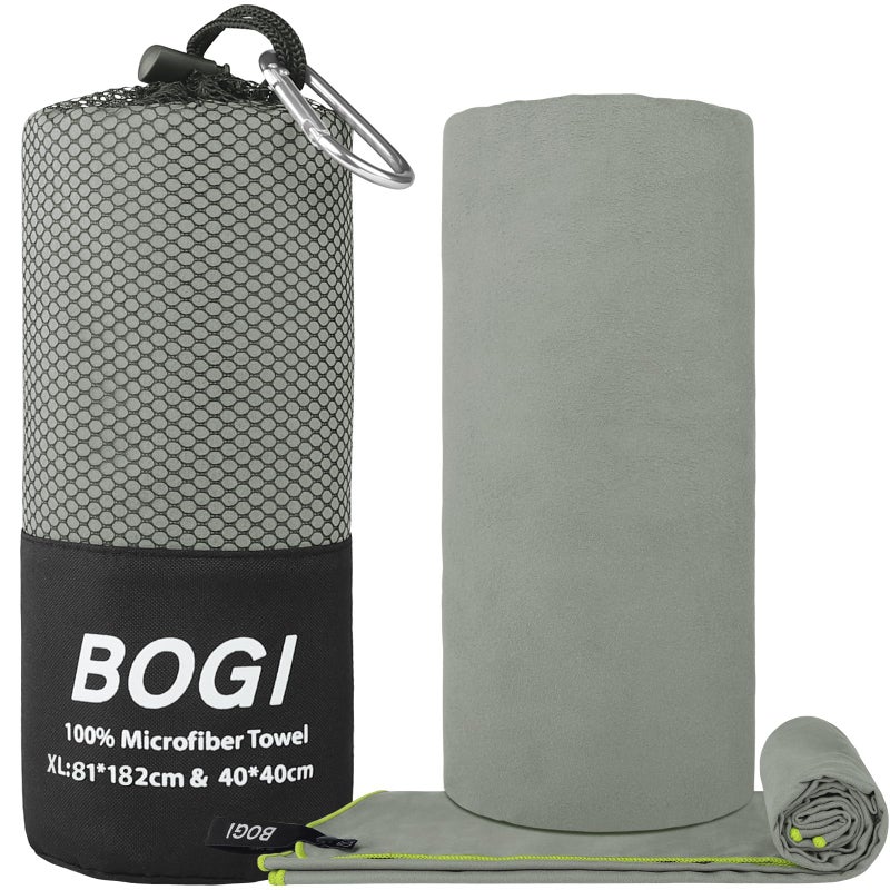BOGI Microfiber Travel Sports Towel-Quick Dry, Soft Lightweight, Absorbent, Compact for Camping, Gym, Yoga, Swimming, Backpacking (XL:72''x32''+16''x16''-Grey) - Image 2